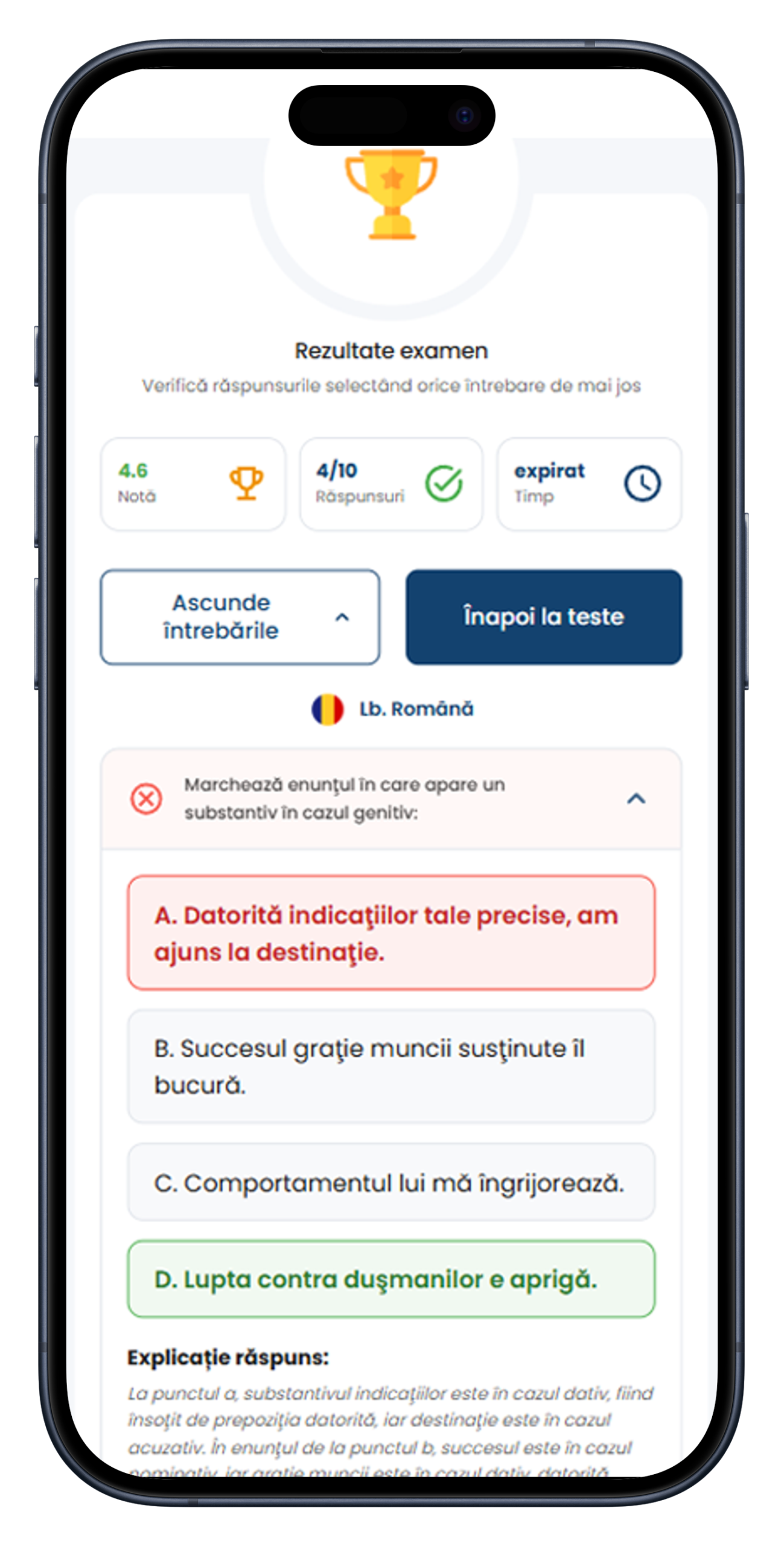 Aplicatia AdmiterePolitie.ro pe telefon - pregatire admitere politie 2026