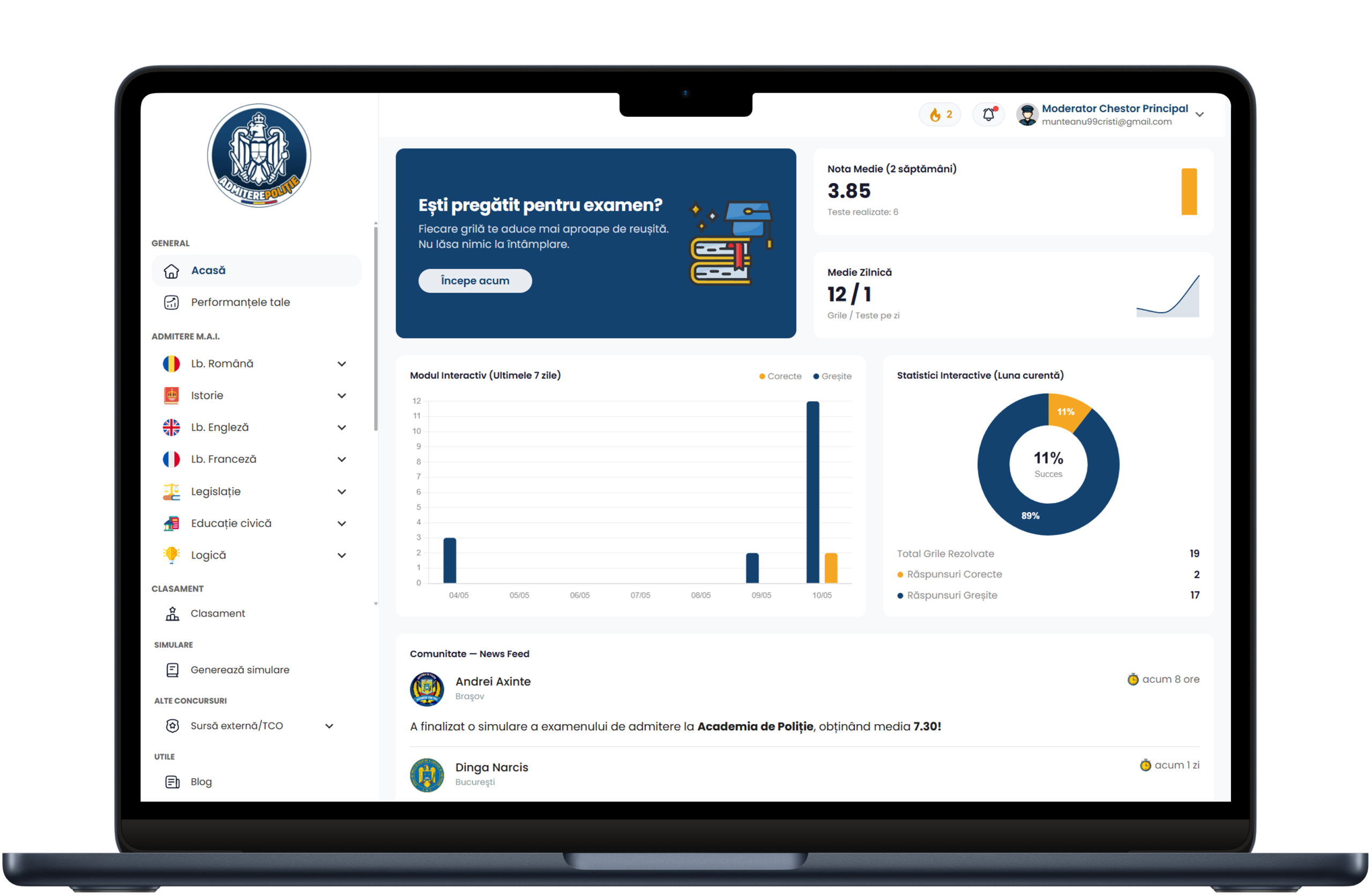 Platforma AdmiterePolitie.ro pe laptop